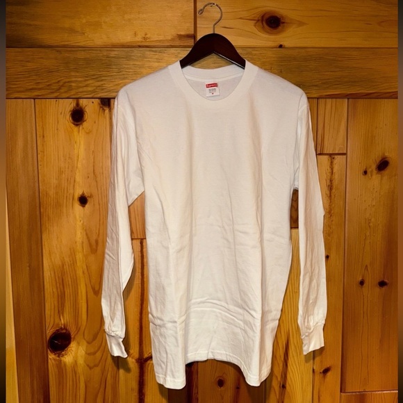 NOS Blank Men’s Supreme Made in USA Long Sleeve White Tee T-Shirt NEW - LOT 3 - Picture 2 of 6